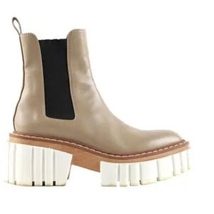 Stella McCartney Emilie Faux-Leather Platform Chelsea Boots Beige Women's EU 40